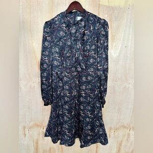 Long Sleeve Navy Dress with Pink Floral Print